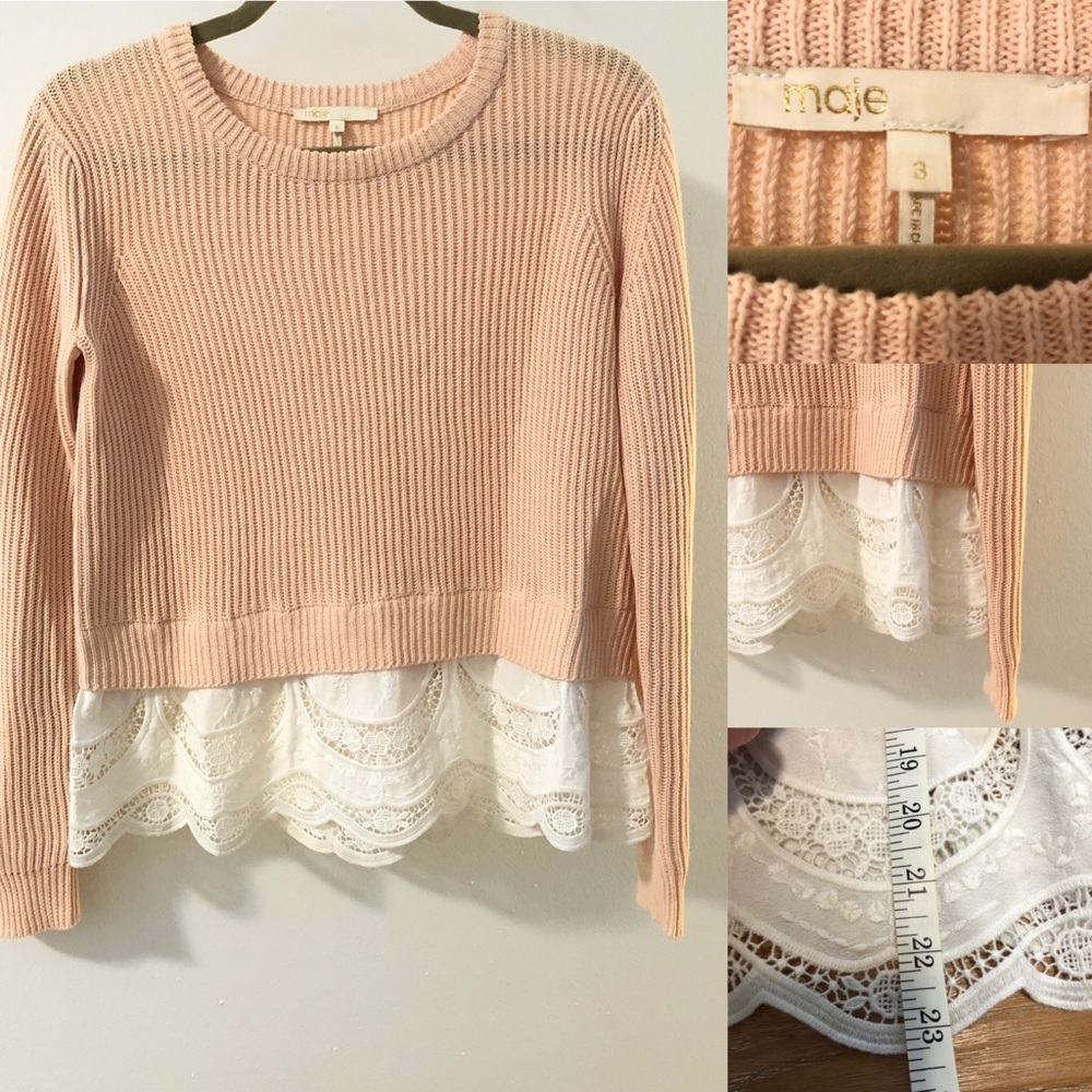 Maje Paris Sweater with Lace Trim Size 3